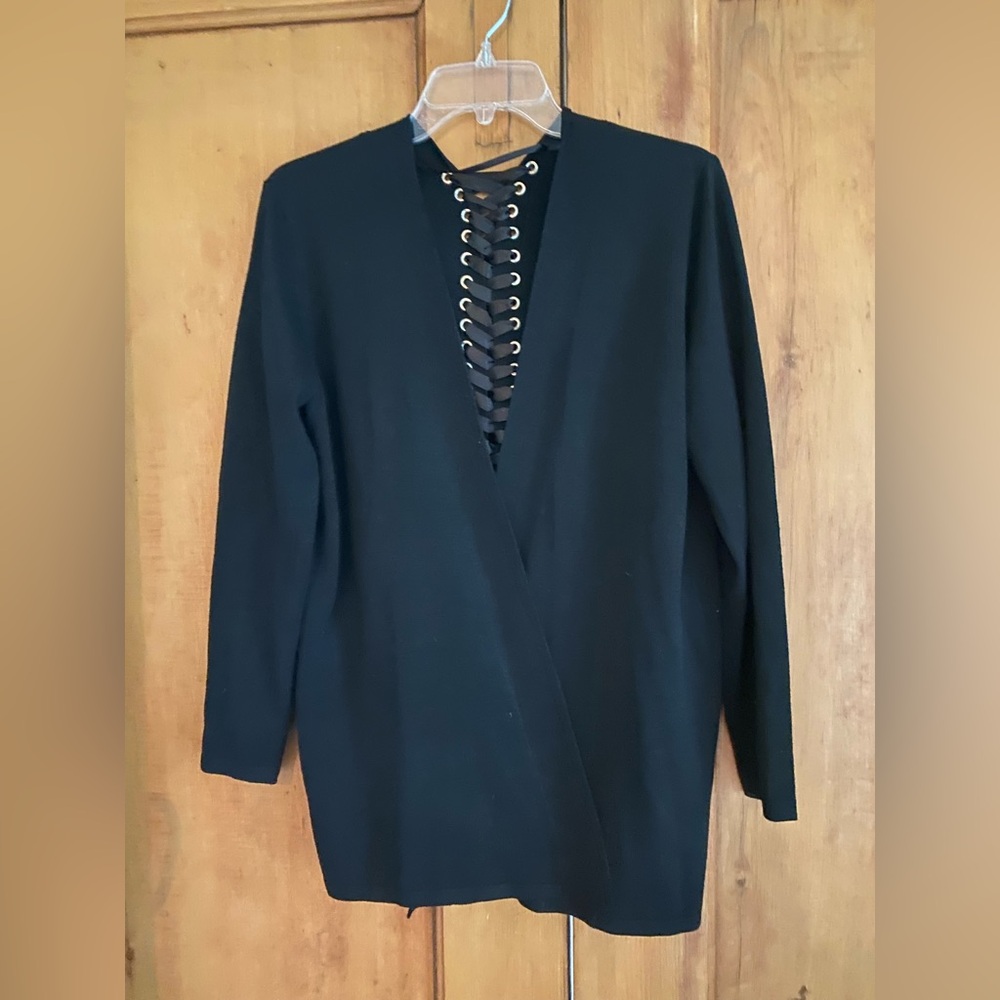 Black lace-up back cardigan